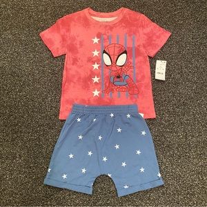5T Marvel Spiderman with USA Flag and Stars Top and Shorts Set